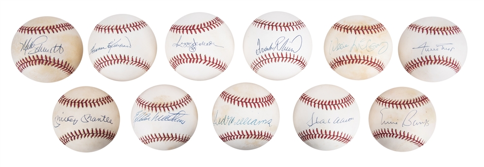 500 Home Run Club Signed Baseball Set of (11) With Mickey Mantle, Ted Williams, Hank Aaron and Willie Mays (UDA & JSA Auction LOA)